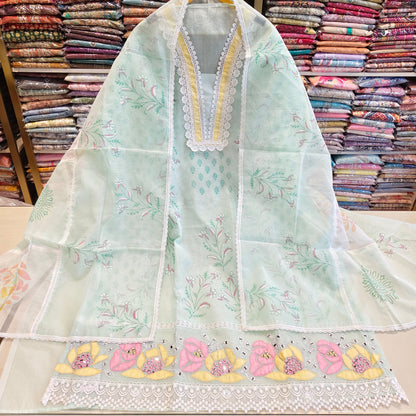 Kota Unstitched Suit with Resham & Mirror Work