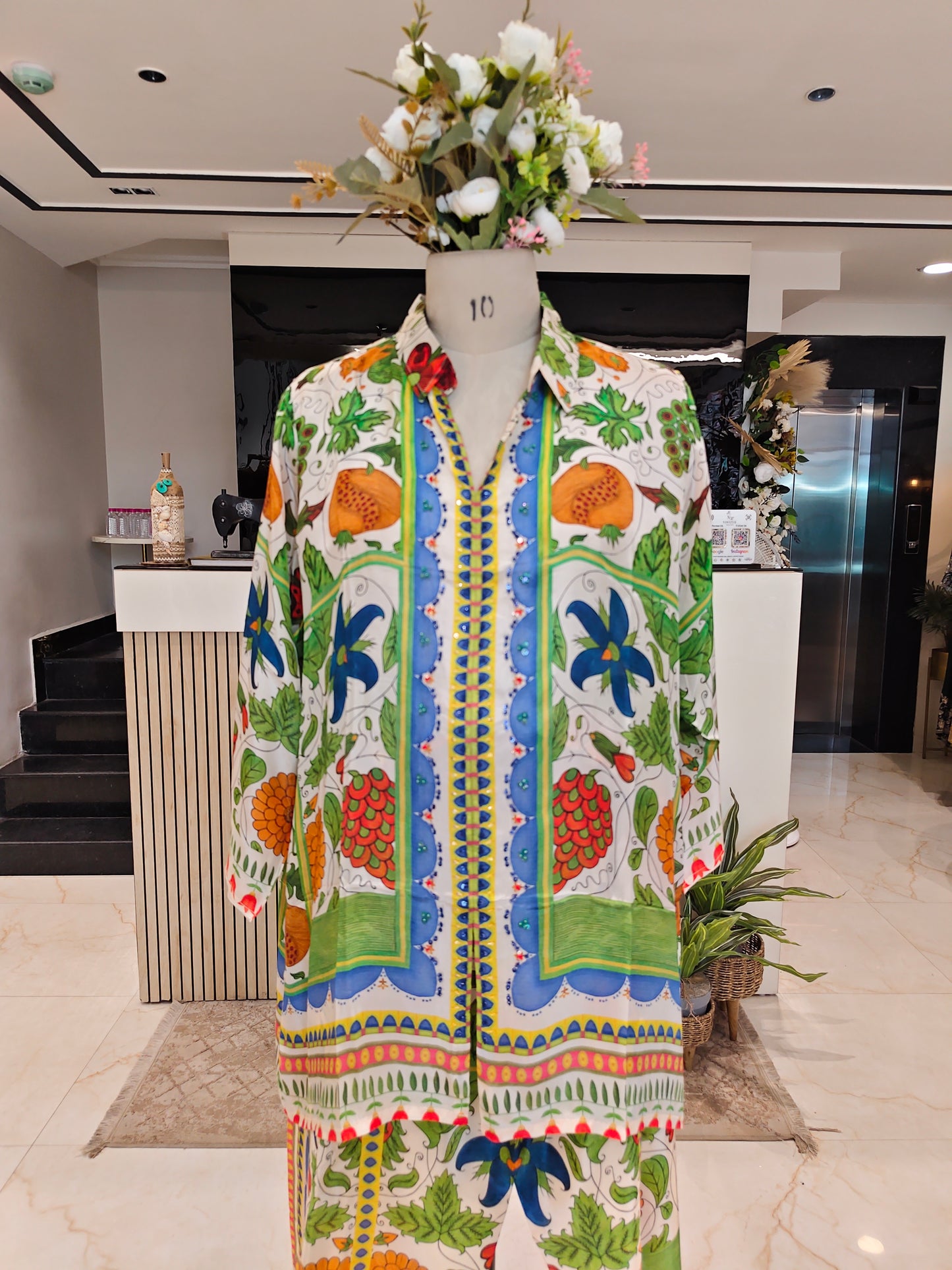 Multi colour Crape Fruit Print Co-Ord Set