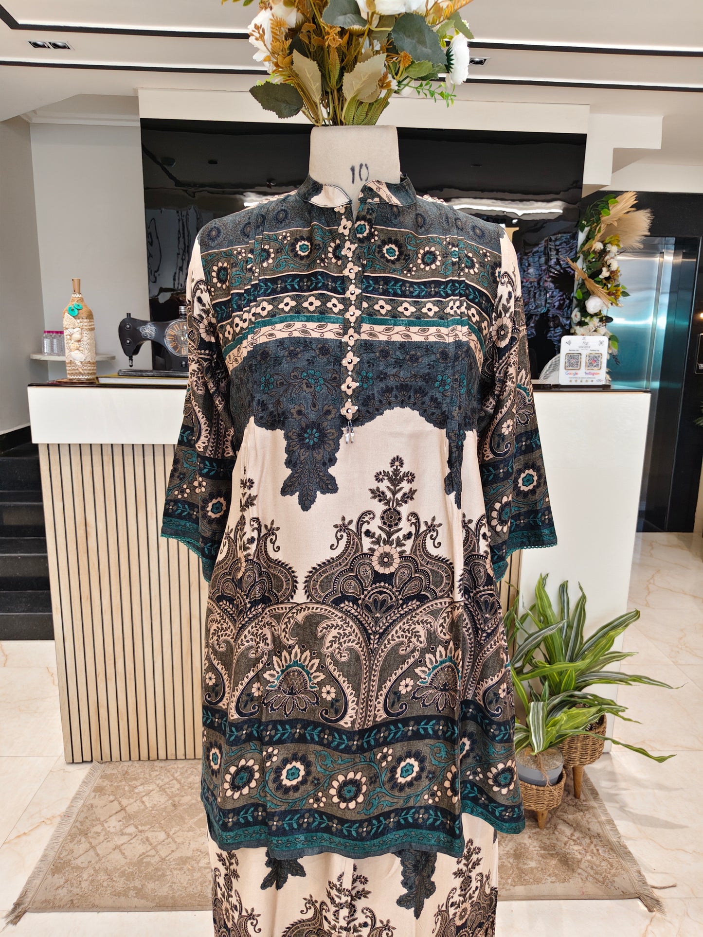 Bottle Green Muslin Printed Co-Ord Set