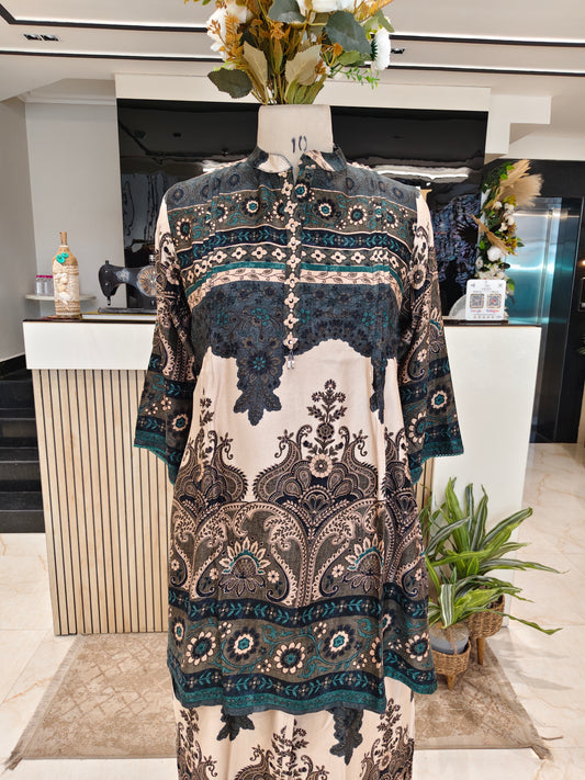 Bottle Green Muslin Printed Co-Ord Set