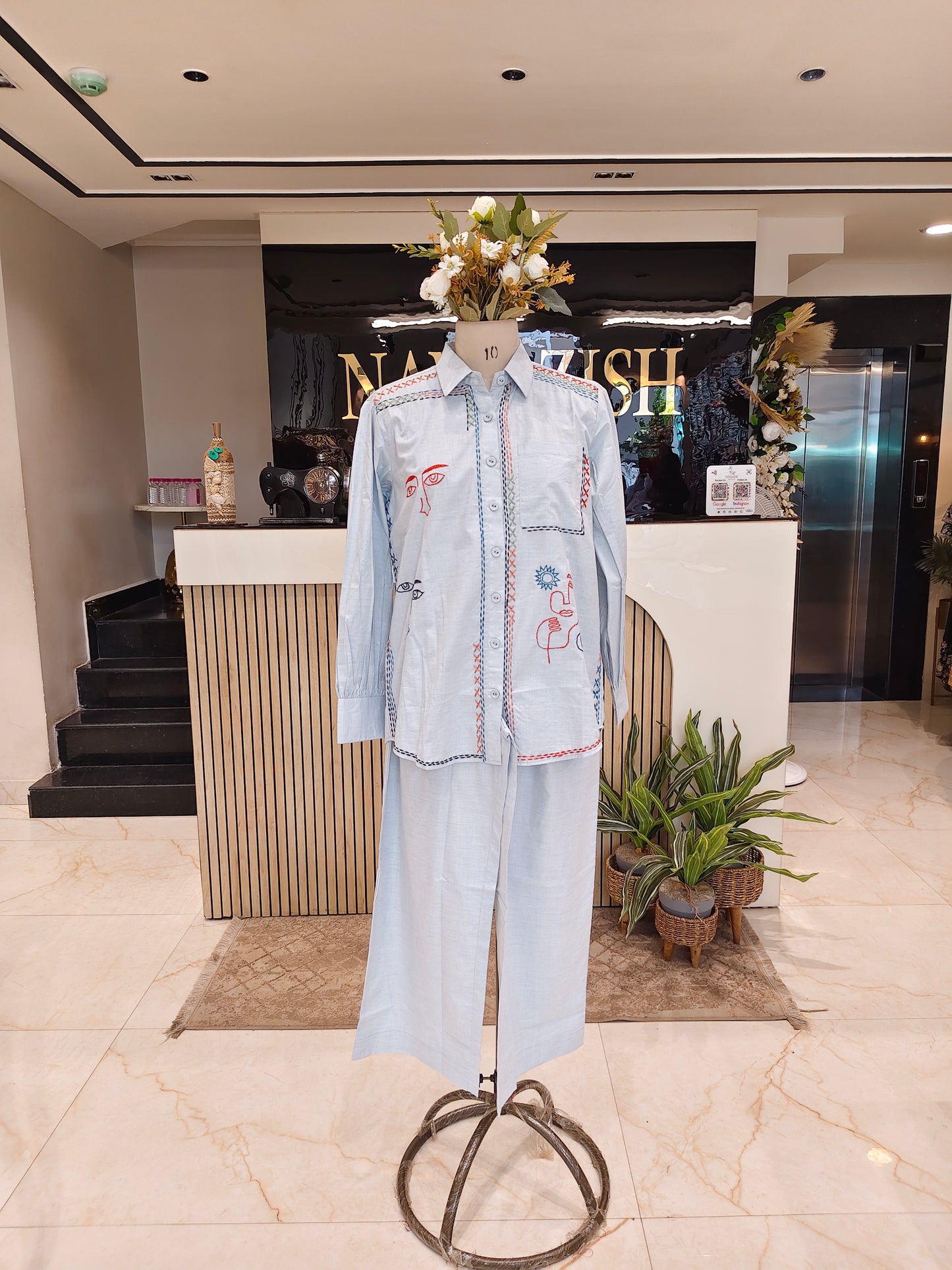 Sky Blue Cotton Co-Ord Set
Thread Work Cotton Palazzo Set
Women’s Cotton Co-Ord Set
Stylish Palazzo Matching Set
Designer Cotton Ethnic Outfit