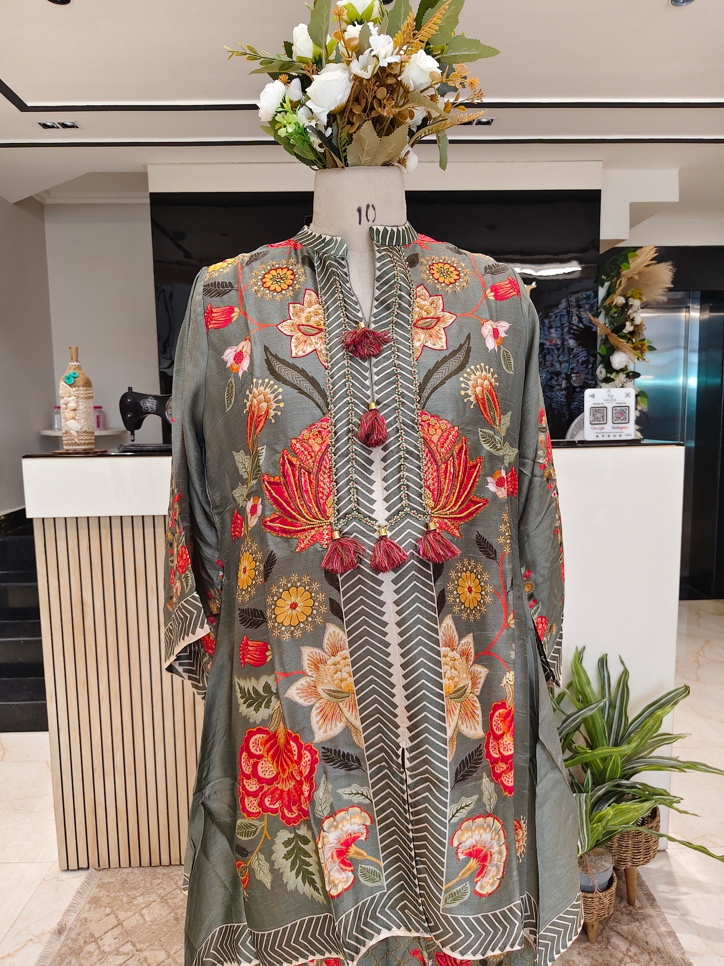 Mehndi Green Crape Printed Co-Ord Set with Patch Work