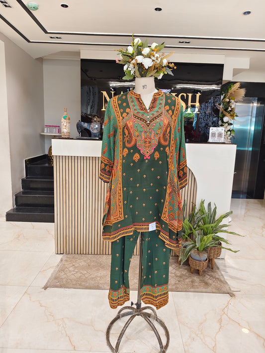 Bottle Green Crape Co-Ord Set
Knot Work Designer Co-Ord Set
Printed Pant Style Co-Ord Set
Women’s Crape Matching Set
Stylish Bottle Green Ethnic Outfit