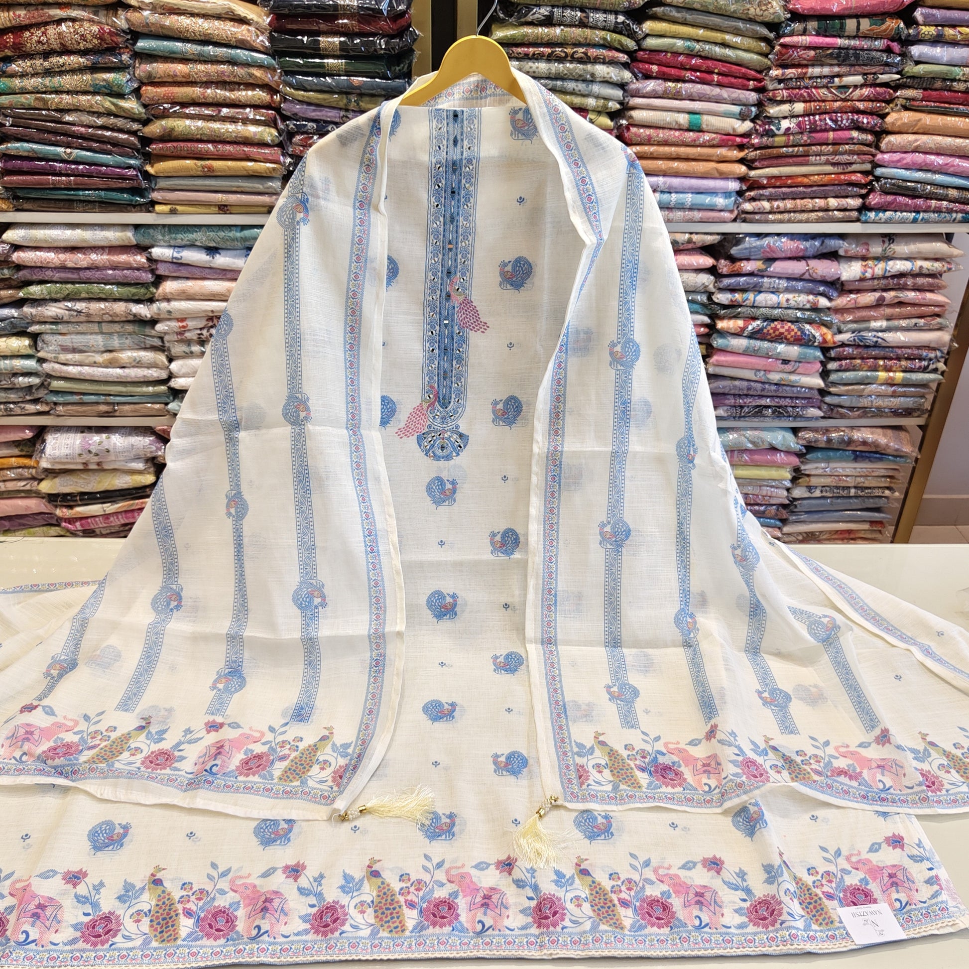 Off White Linen Unstitched Suit
Mirror Work Linen Suit Set
Printed Linen Dress Material
Designer Linen Suit with Dupatta
Cotton Bottom Linen Suit