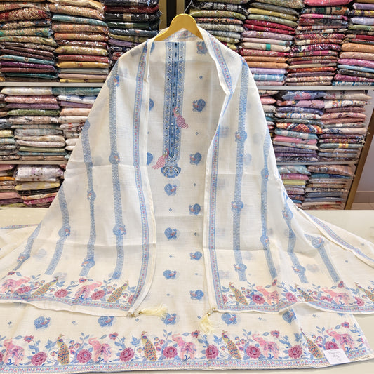 Off White Linen Unstitched Suit
Mirror Work Linen Suit Set
Printed Linen Dress Material
Designer Linen Suit with Dupatta
Cotton Bottom Linen Suit