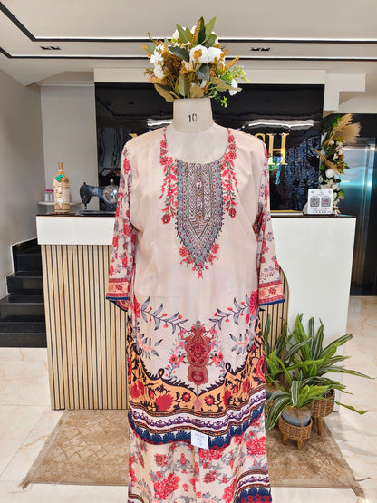 Fawn Crape Printed Co-Ord Set with Stone Work