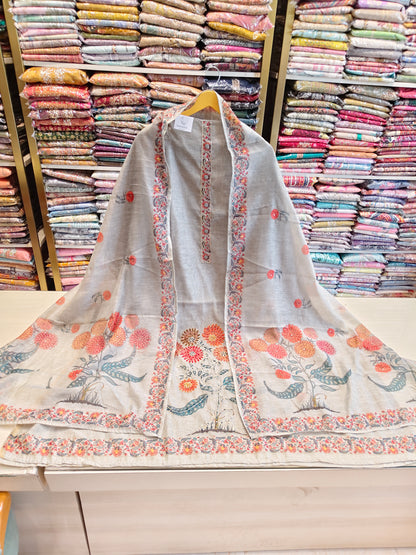 Chanderi Printed Unstitched Suit with Knot Work