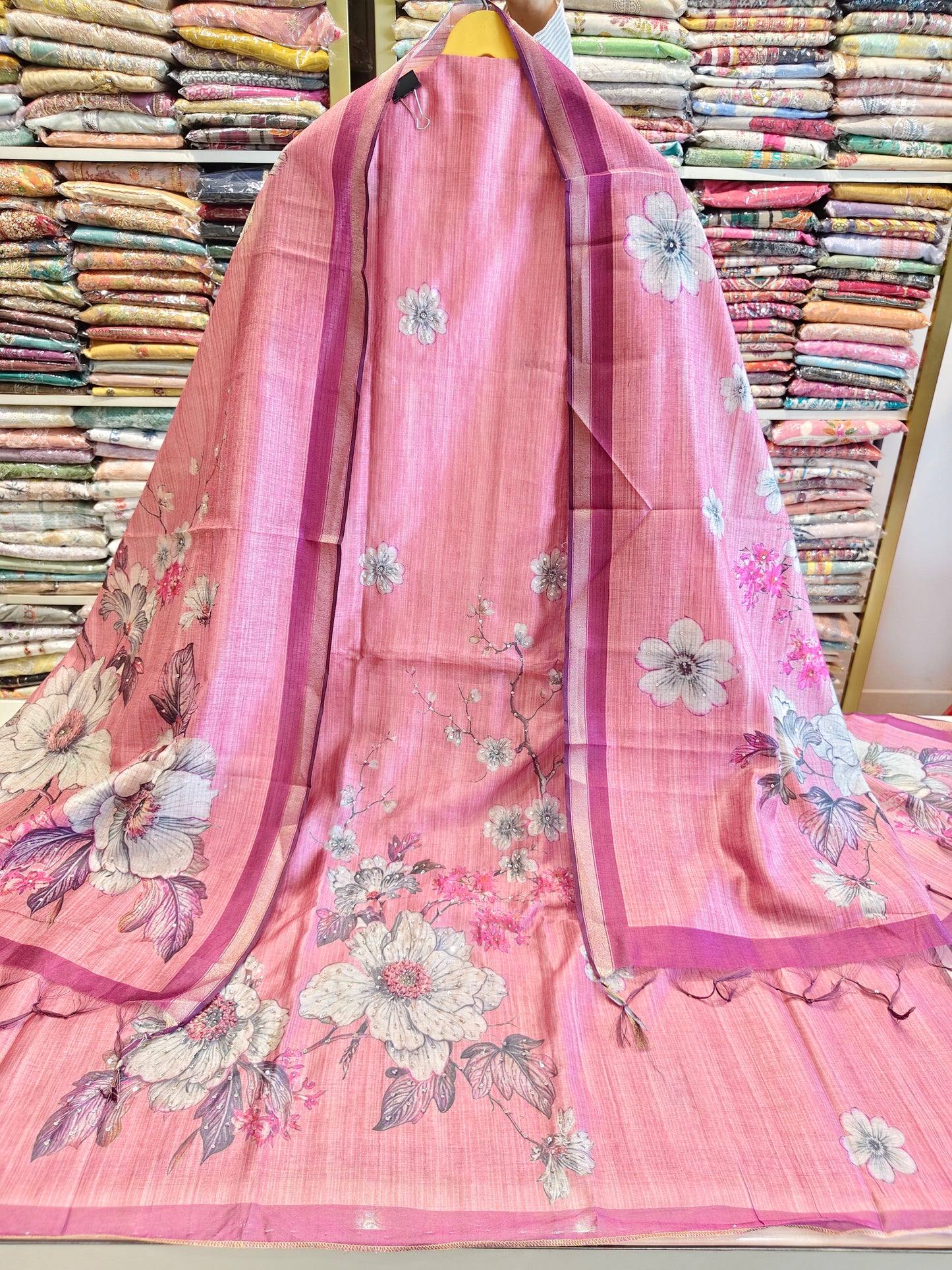 Floral Chanderi Handwork Suit