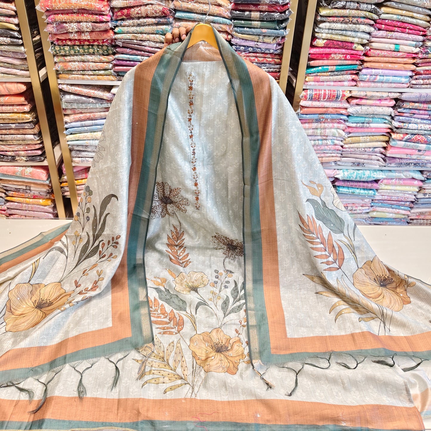 Printed Chanderi Knot Suit