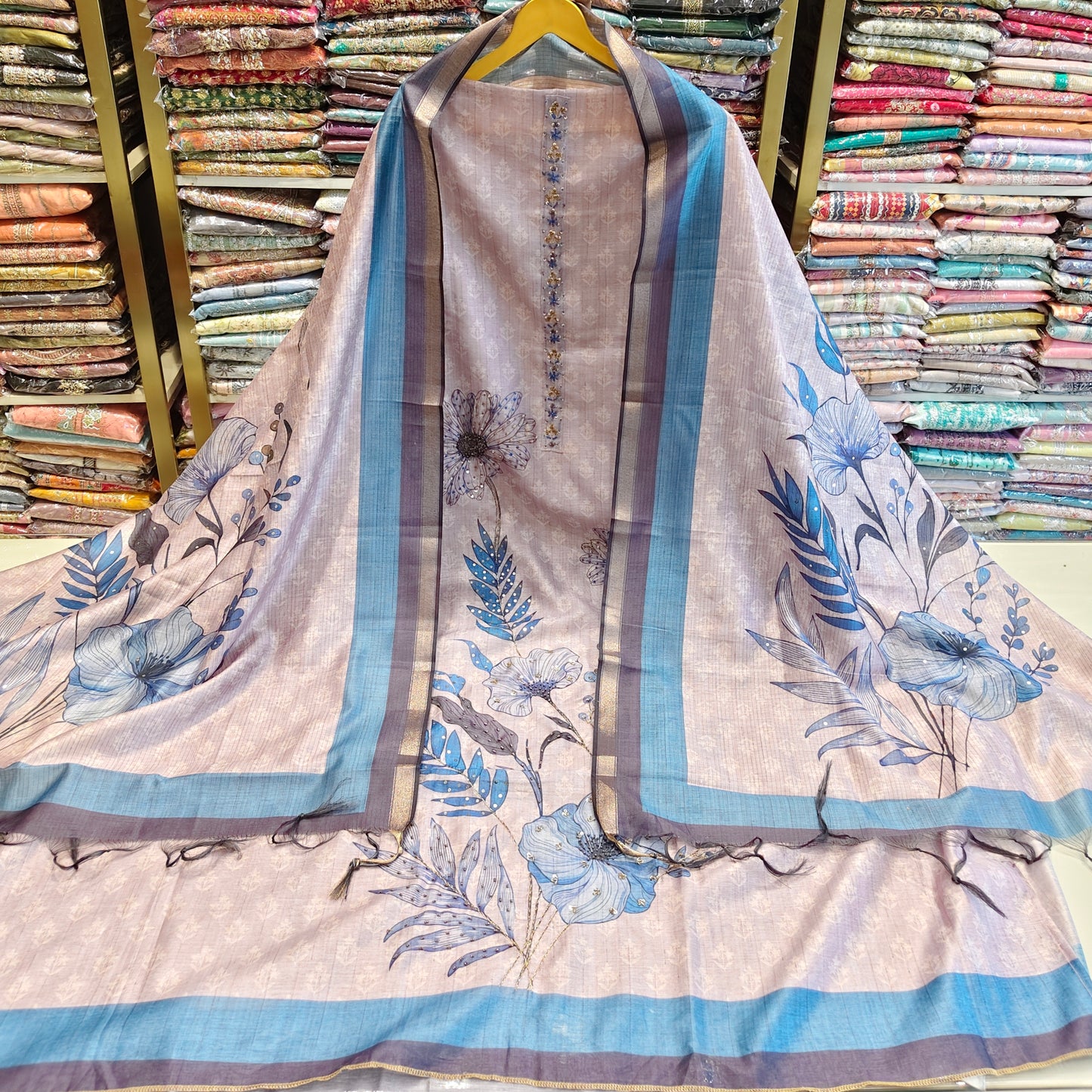 Printed Chanderi Knot Suit