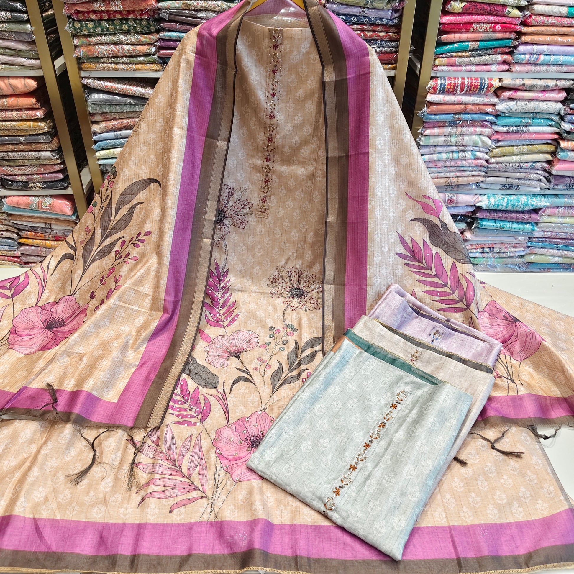Chanderi Unstitched Suit Set
Printed Chanderi Suit
Knot Work Designer Suit
Chanderi Dupatta Suit Collection
Women's Festive Ethnic Wear