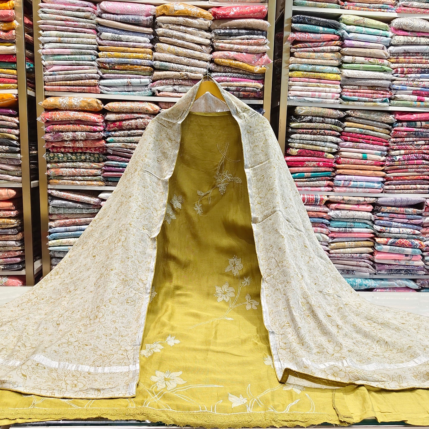 Linen Applique Work Suit