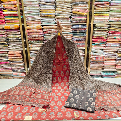Black Ajrak Cotton Suit
Cotton Unstitched Suit Set
Ajrak Print Dress Material
Rust Black Cotton Suit
Women's Ethnic Cotton Wear