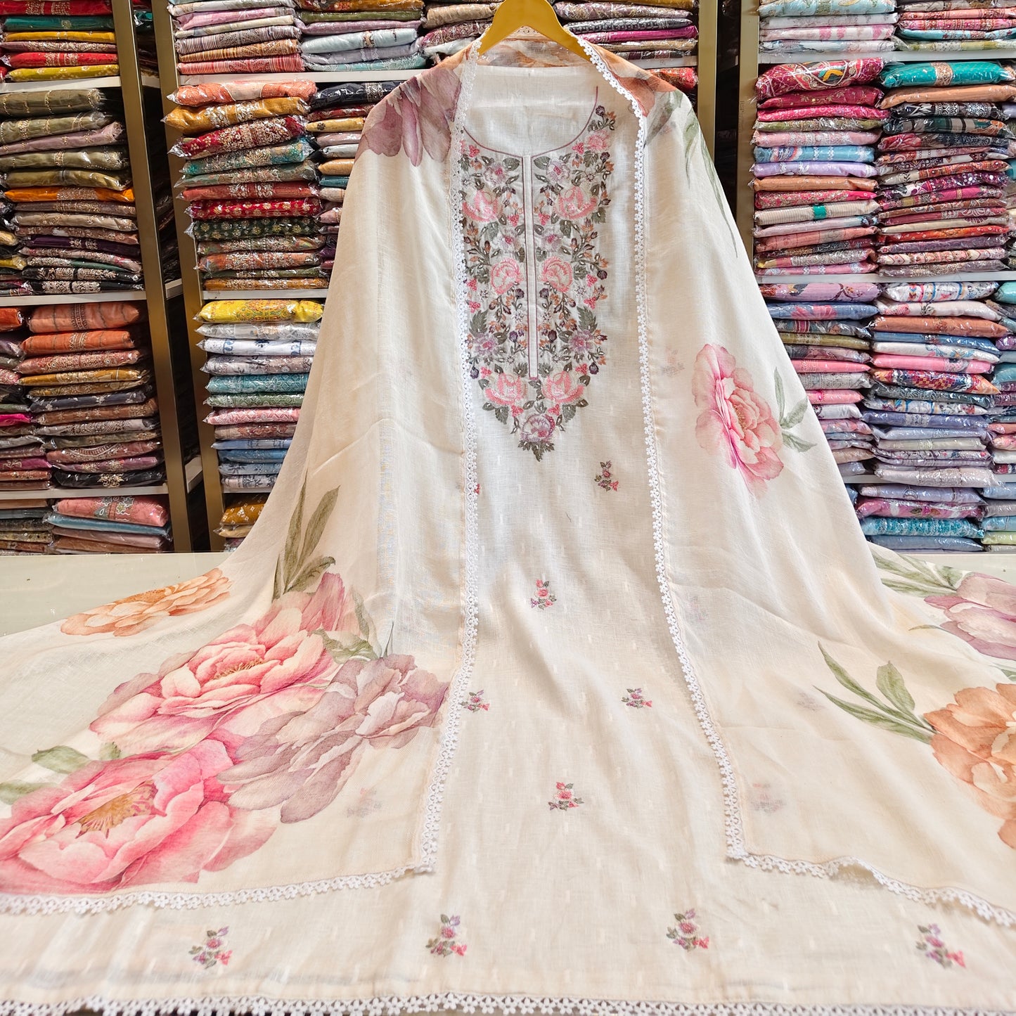 Linen Sequins Work Suit