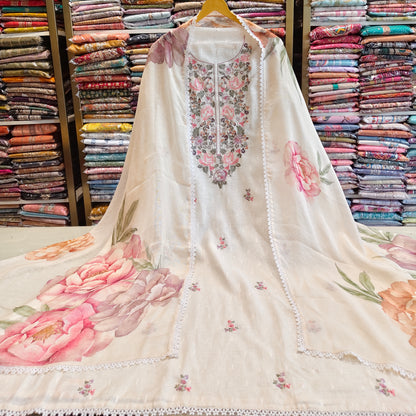 Linen Sequins Work Suit