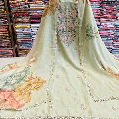 Linen Sequins Work Suit