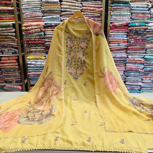 Linen Sequins Work Suit