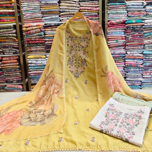 Linen Sequins Work Suit