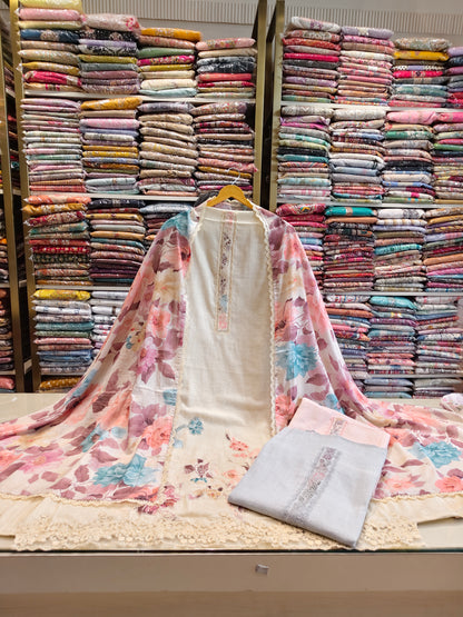 Linen Applique Work Suit
Unstitched Linen Suit Set
Designer Linen Dress Material
Floral Mul Dupatta Suit
Women's Ethnic Linen Wear