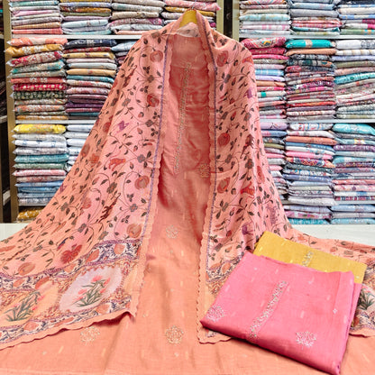Linen Handwork Suit
Unstitched Linen Suit Set
Designer Linen Dress Material
Floral Dupatta Linen Suit
Women's Ethnic Linen Wear