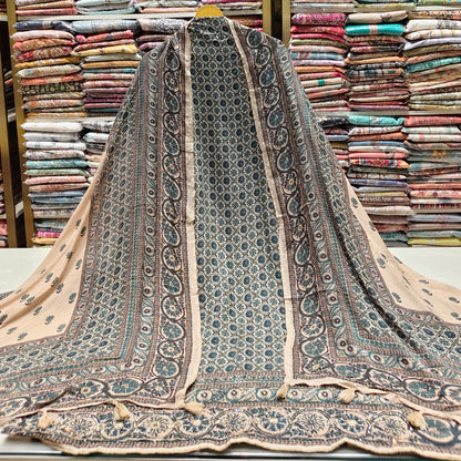 Ajrak Muslin Unstitched Suit with Knot Work