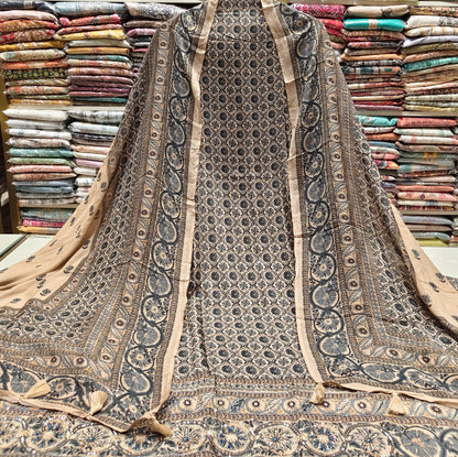Ajrak Muslin Unstitched Suit with Knot Work