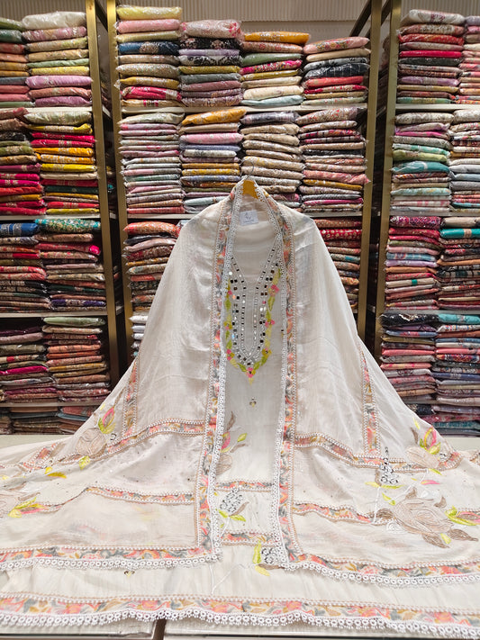 White Mul Suit Set
Resham Mirror Work Dress Material
Mul Cotton Unstitched Suit
White Ethnic Suit with Dupatta
Lightweight Summer Suit India