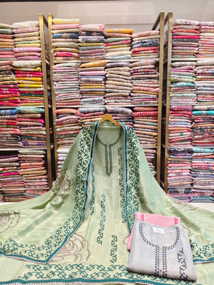 Tissue Patch Work Suit Set
Elegant Unstitched Tissue Suit
Designer Dress Material India
Festive Wear Tissue Suit
Patch Work Ethnic Suit