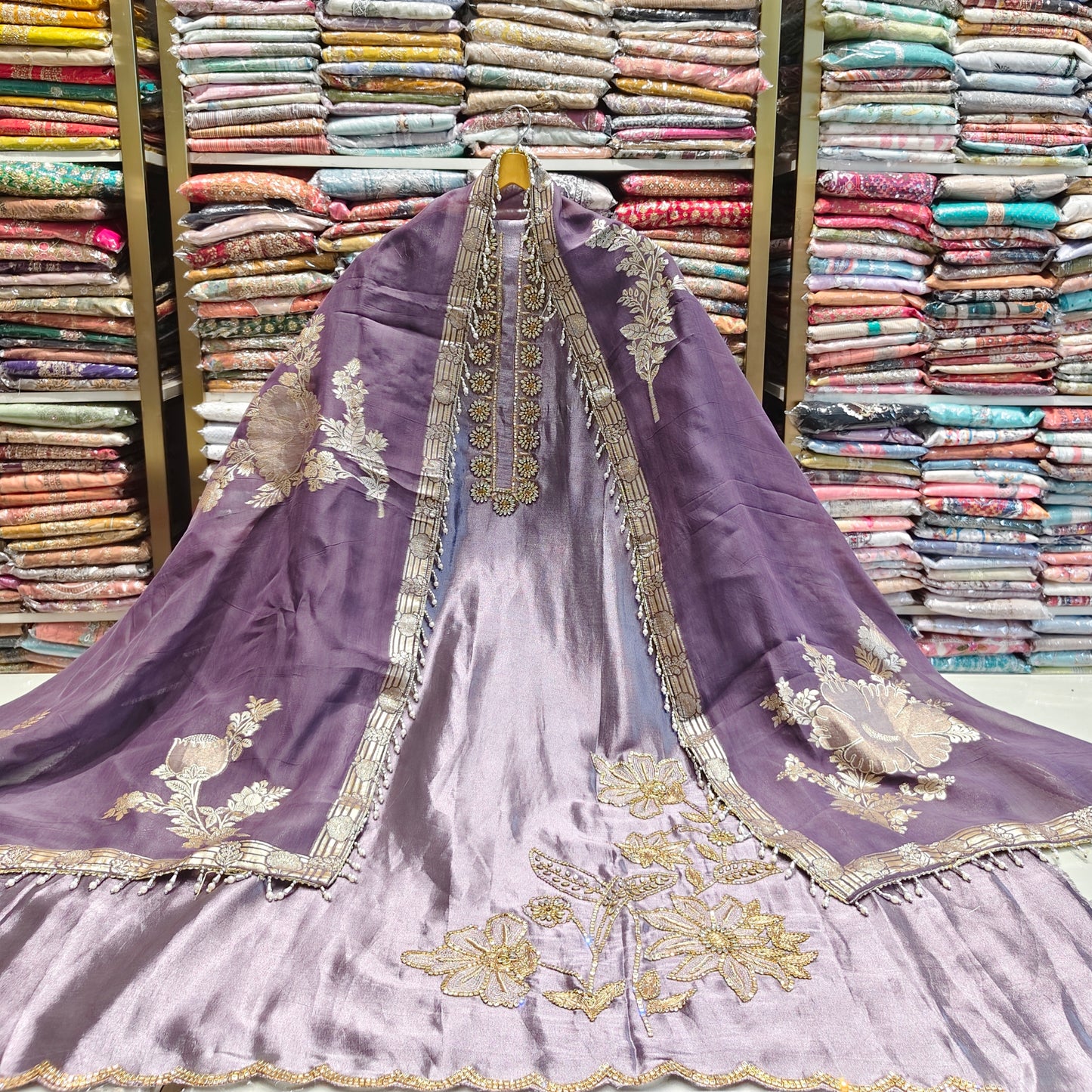 Purple Tissue Suit Set
Dabka Kundan Work Suit
Designer Wedding Dress Material
Organza Dupatta Ethnic Suit
Heavy Work Unstitched Suit