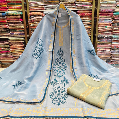Tissue Patch Work Suit
Unstitched Tissue Dress Material
Elegant Ethnic Suit Set
Festive Wear Tissue Suit
Designer Patch Work Suit India