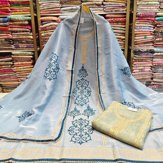 Tissue Patch Work Suit
Unstitched Tissue Dress Material
Elegant Ethnic Suit Set
Festive Wear Tissue Suit
Designer Patch Work Suit India