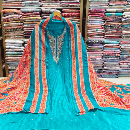 Crepe Suit with Dabka, Katdana & Digital Print Dupatta