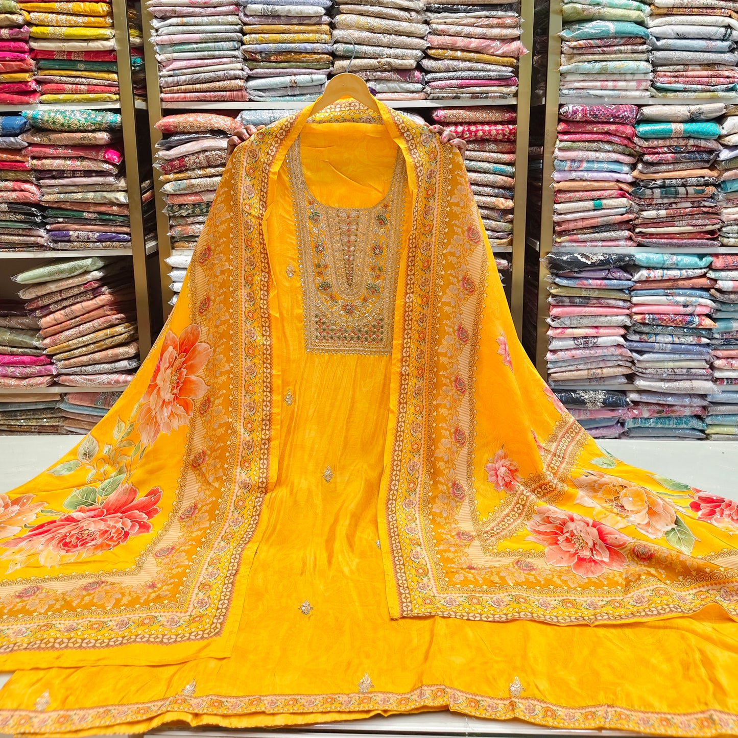 Crepe Suit with Dabka & Sequins Work Dupatta