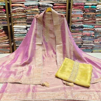 Tissue Designer Suit Set
Dabka Work Dress Material
Pull Work Ethnic Suit
Festive Wear Unstitched Suit
Elegant Tissue Suit India