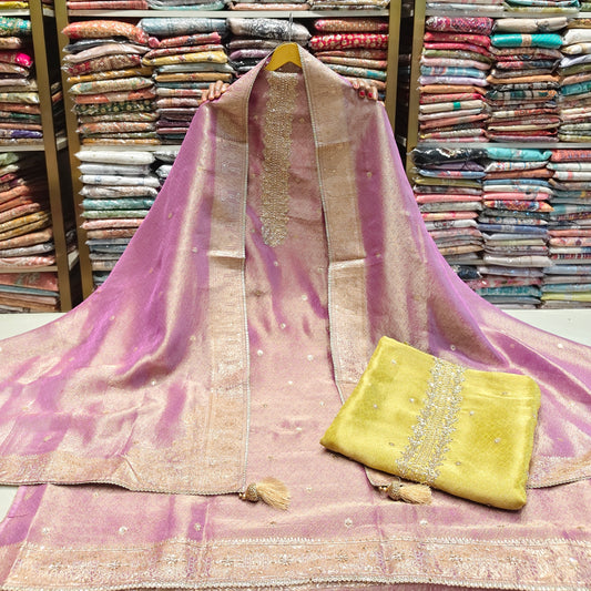Tissue Designer Suit Set
Dabka Work Dress Material
Pull Work Ethnic Suit
Festive Wear Unstitched Suit
Elegant Tissue Suit India