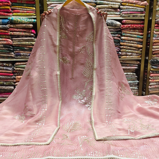 Onion Pink Tissue Suit Set
Leather Patch Work Suit
Katdana Designer Dress Material
Trendy Ethnic Suit India
Party Wear Unstitched Suit