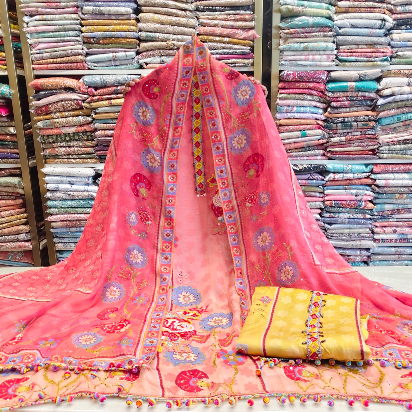 Crepe Unstitched Suit Set
Karachi Work Dress Material
Floral Printed Organza Dupatta Suit
Mirror Work Suit with Hanging
Designer Unstitched Suit India