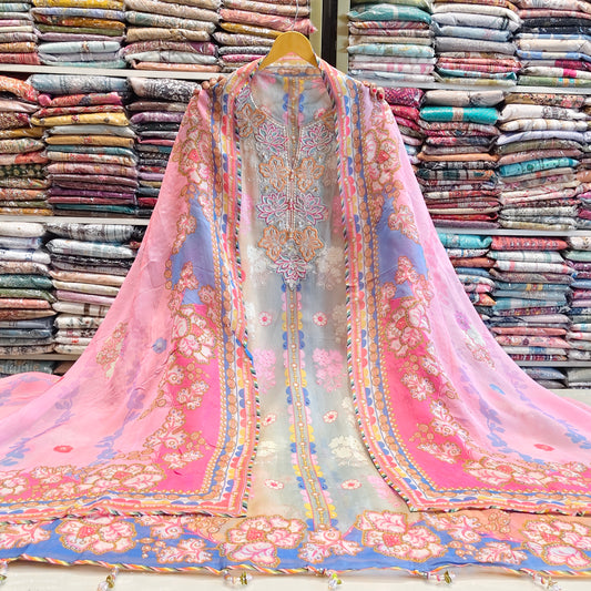 Organza Unstitched Suit Set
Floral Printed Organza Dress Material
Pull Work Designer Suit
Organza Suit with Silk Bottom
Elegant Ethnic Suit India