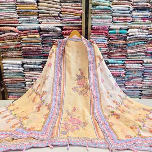 Lemon Peach Crepe Suit
Katdana Patch Work Suit
Floral Organza Dupatta Suit
Designer Unstitched Dress Material
Ethnic Suit India