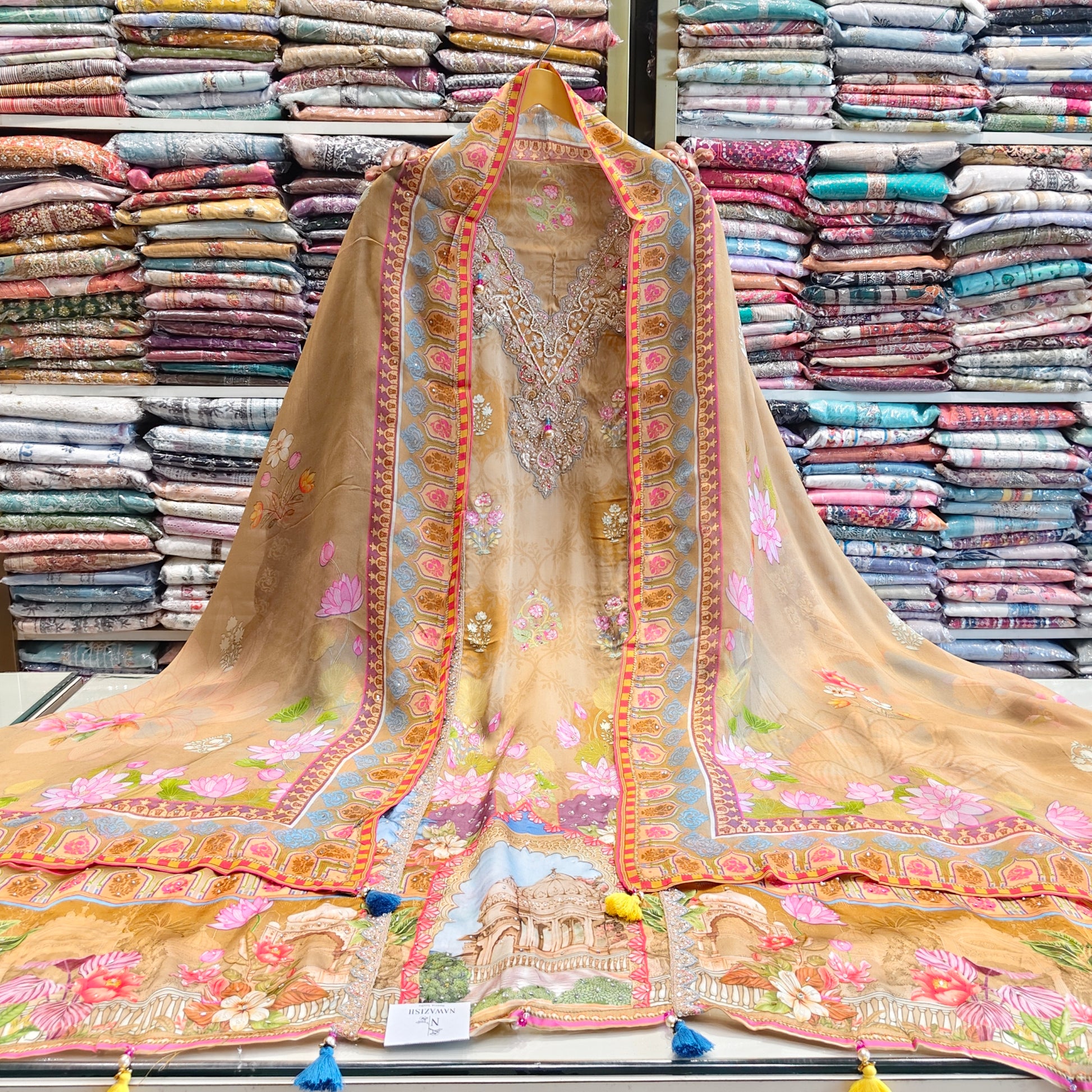 Golden Crepe Unstitched Suit
Zarkan Work Designer Suit
Dori Neck Ethnic Suit
Organza Dupatta Suit Set
Floral Printed Dress Material India