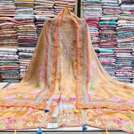 Golden Crepe Unstitched Suit
Zarkan Work Designer Suit
Dori Neck Ethnic Suit
Organza Dupatta Suit Set
Floral Printed Dress Material India