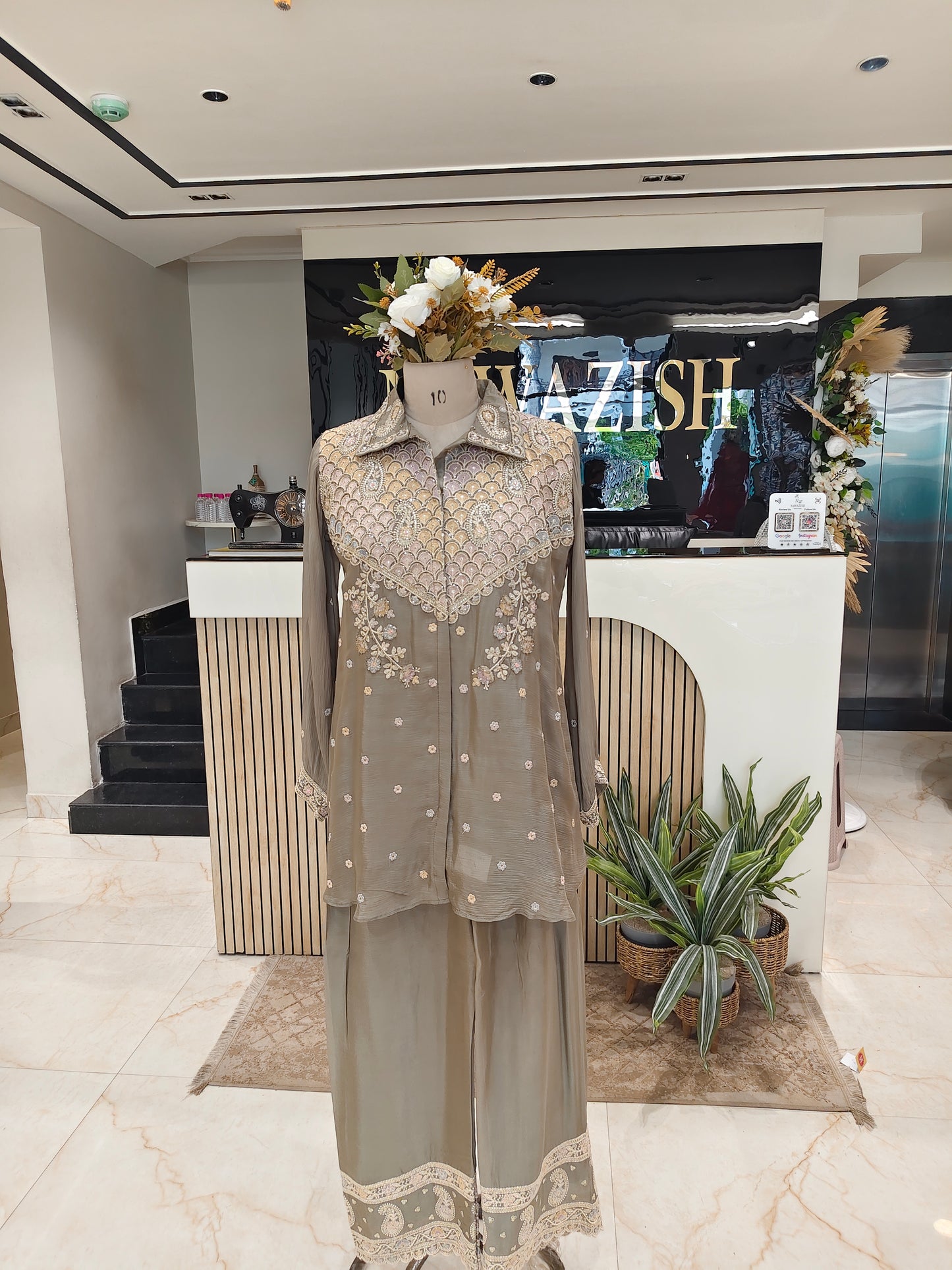 Olive Chinon Thread Co-Ord Set