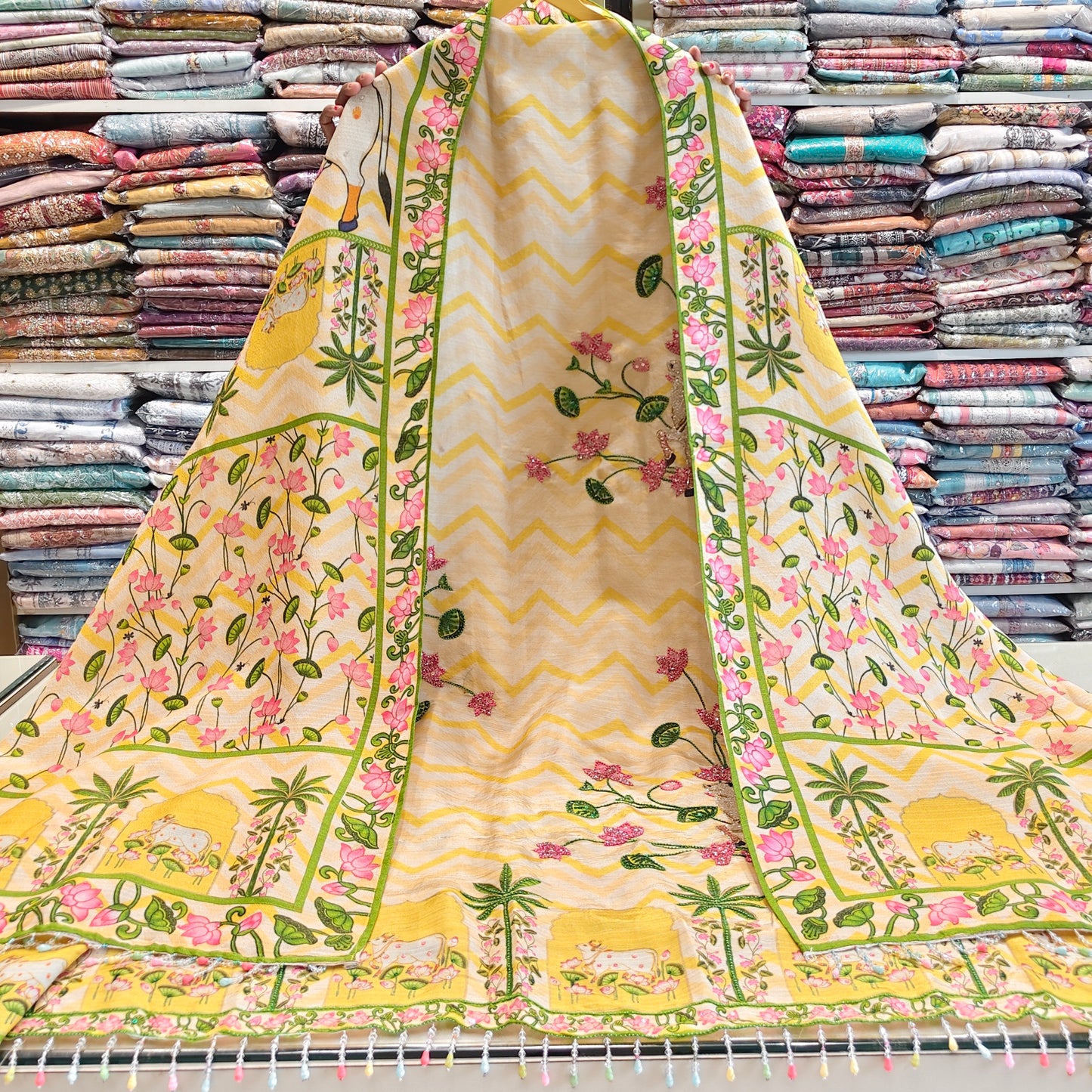 Yellow Tissue Unstitched Suit
Cow Motif Designer Suit
Karachi Work Dress Material
Digital Printed Tissue Suit
Ethnic Suit India