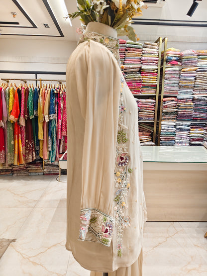 Beige Chiffon Dabka Co-Ord Set