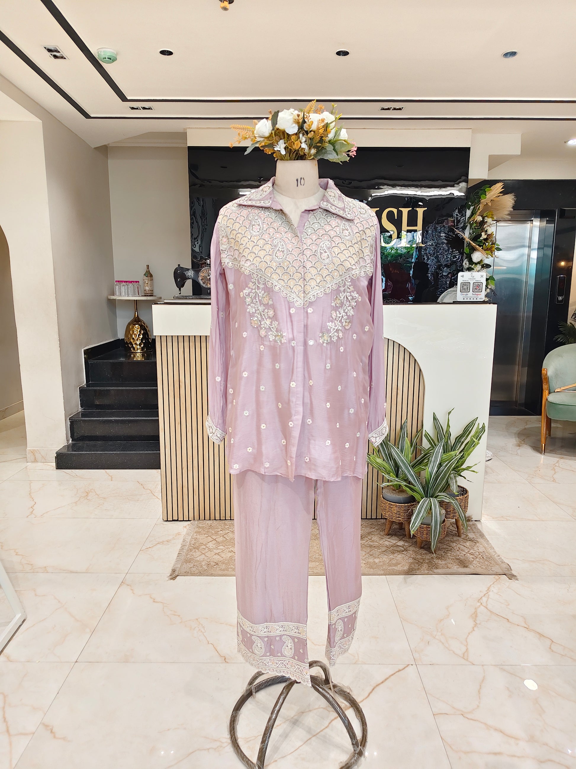 Lavender Chinon co ord set
Thread work coord set women
Kutdana work ethnic co ord
Stylish lavender pants set
Designer festive co ord outfit