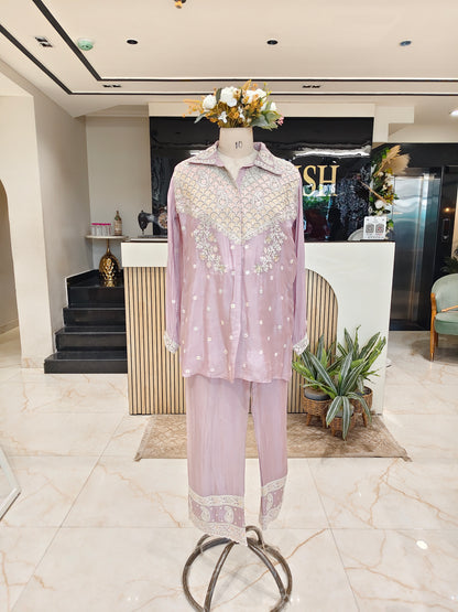 Lavender Chinon co ord set
Thread work coord set women
Kutdana work ethnic co ord
Stylish lavender pants set
Designer festive co ord outfit
