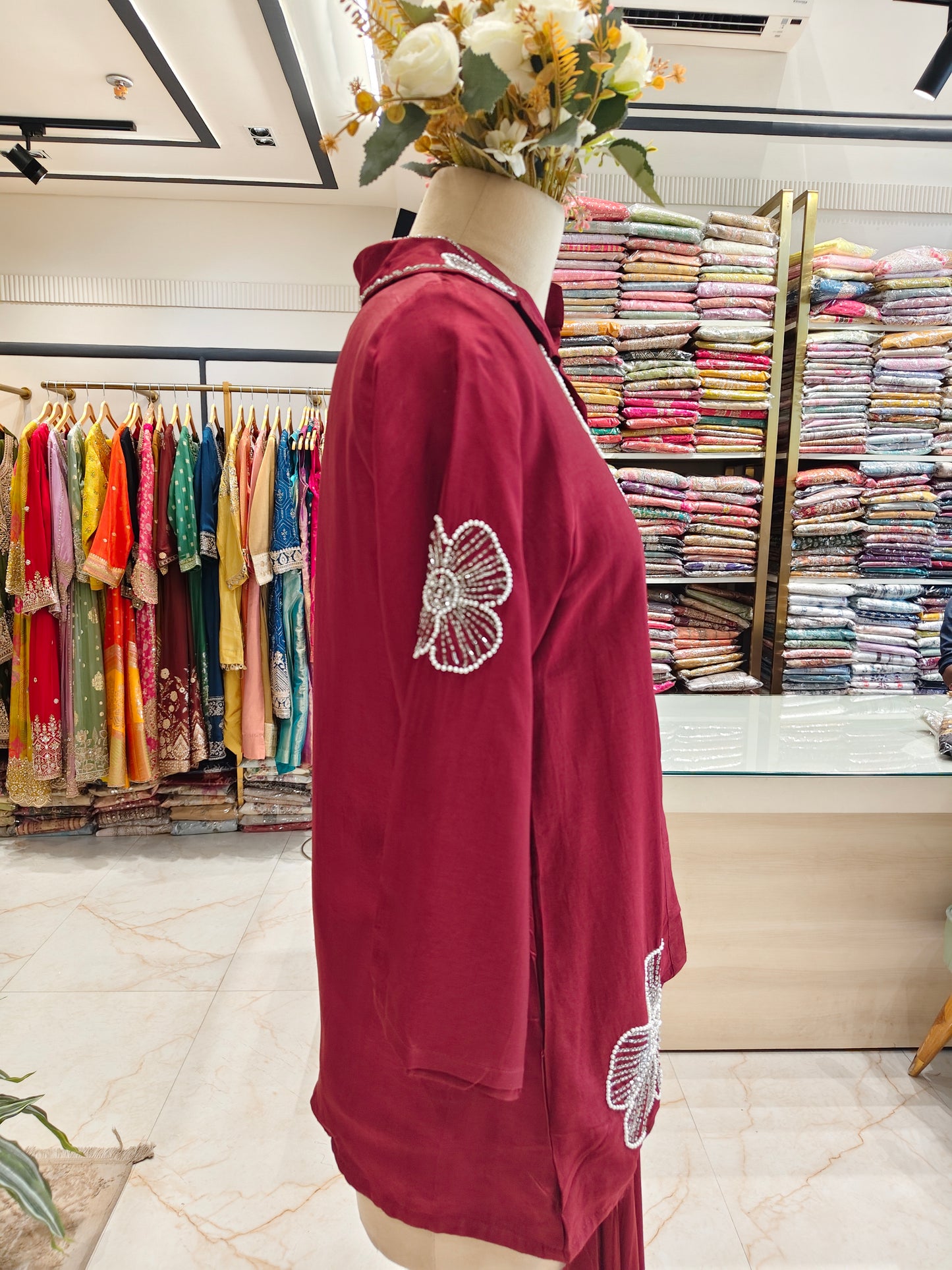 Maroon Dola Silk Co-Ord Set