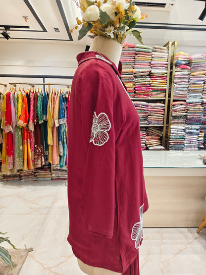 Maroon Dola Silk Co-Ord Set
