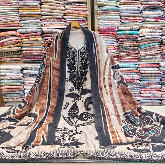 Beige Black Muslin Unstitched Suit
Resham Kutdana Work Suit
Floral Printed Dress Material
Muslin Suit with Dupatta
Ethnic Suit India