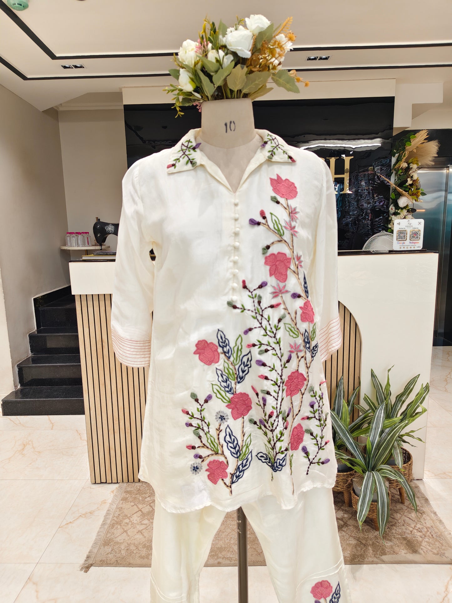 Off White Thread Work Co-Ord Set
